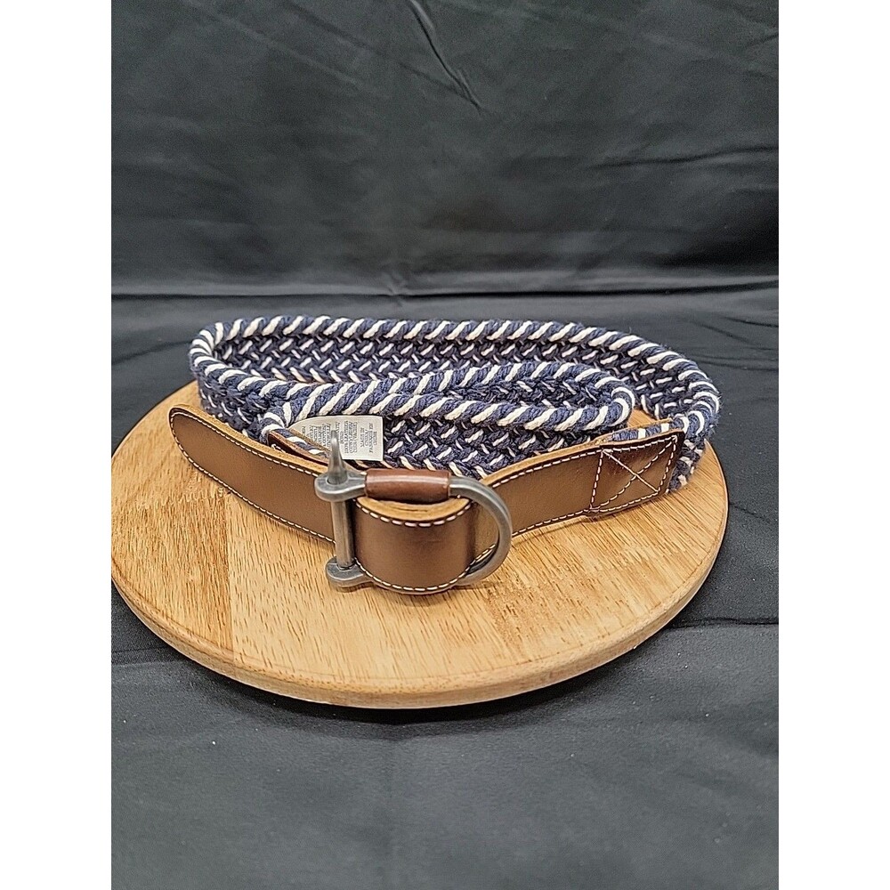 Lands End Canvas 1963 Braided Blue And White Belt W/ Leather Size M 32 To 34